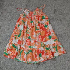 SHEIN Curve, Orange Peach Floral Chiffon Ruffle Short Tank Dress; Size 2XL